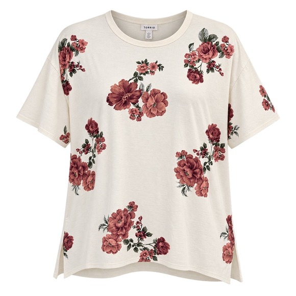 torrid Tops - Torrid T-Shirt Womens 2 Ivory Floral Raw Hem Boho Cottagecore Grunge Tee
